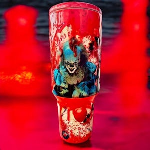 Custom Horror-Inspired Tumbler – 40 oz Blood Drip Cup with Handle | Choose 3 Sinister Designs | Spooky Halloween Gift | Horror Fan Gift