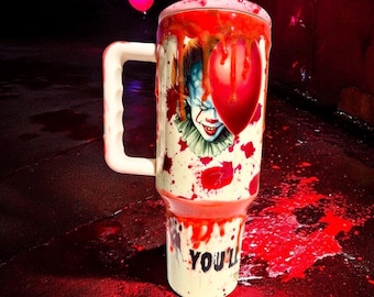 40oz Horror Clown Blood Drip Tumbler Spooky Halloween Cup