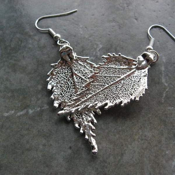 Real Leaf Earrings - Sterling Silver - Birch