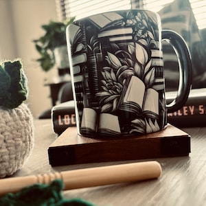 Artistic Book Mug, Plant Mug, Book Gifts, Books and Plants Art Coffee Mug, Plant lover