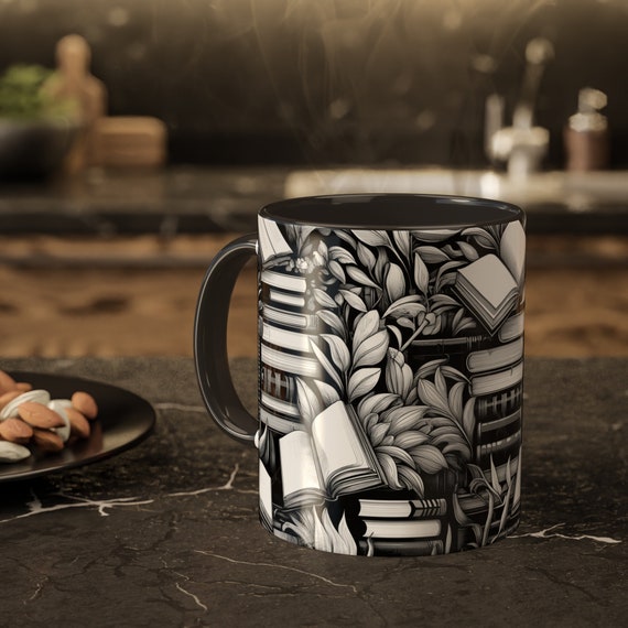 Künstlerische Buch-Tasse, Pflanzen-Tasse, Buch-Geschenke, Bücher und Pflanzen-Kunst-Kaffeetasse, Pflanzenliebhaber