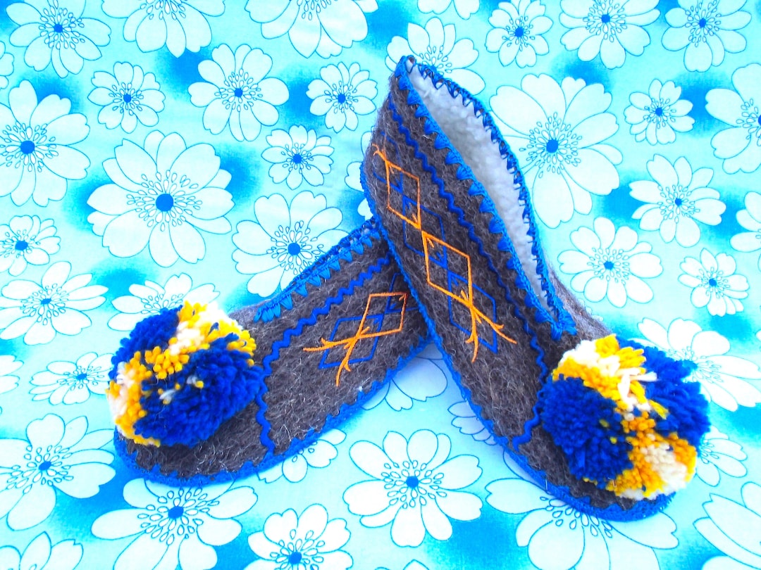 Traditional greek shop wool slippers