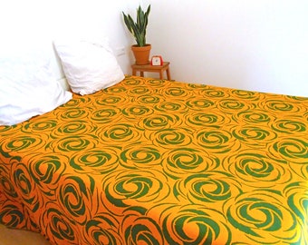 XL (sprei formaat) prachtig stuk vintage stof / gekke oranje en groen / 250cmx250cm