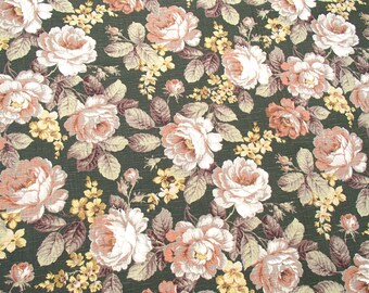 roses on green:  vintage fabric / upholstery fabric / curtain fabric