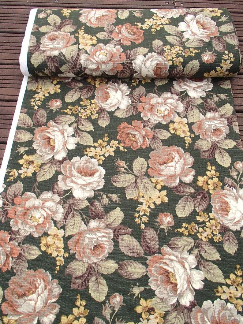 rozen op groen: vintage stof / meubelstof / gordijnstof afbeelding 6