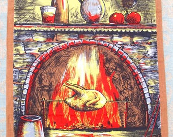 tea towel "fireplace with chicken on a spit"