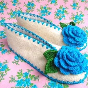 Greek Ladies Slippers with hand crocheted rose (in size EU 37 / 38 / 39 /40)