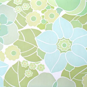 carta da parati vintage a rotolo intero / flower power verde / anni '70 Germania Ovest