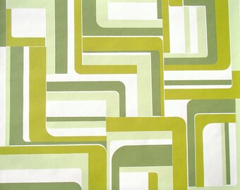 full roll vintage wallpaper / green geometric design