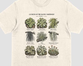 Pacific Northwest Lichen T-Shirt: Comfort Colors 1717, Vintage Field Guide Graphic