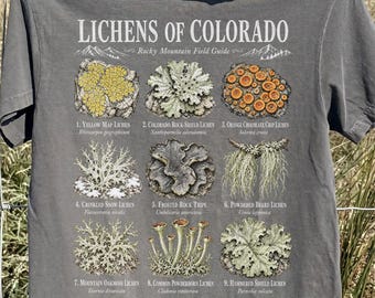 Lichens of Colorado Shirt, Rocky Mountain Field Guide, Vintage Naturalist Botany Tee