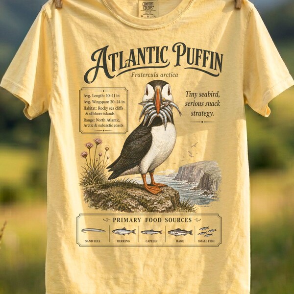 Camiseta vintage Atlantic Puffin Comfort Colors, camiseta para amantes de las aves, la vida silvestre y la naturaleza.