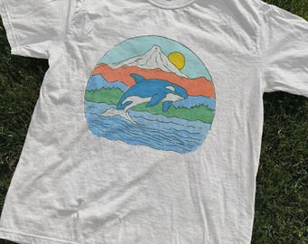 Orca Shirt, Retro Killer Whale Doodle Comfort Colors Tee