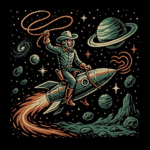 Vintage Space Cowboy T-Shirt: Retro Sci-Fi Tee