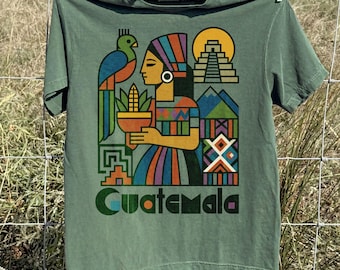 Guatemala Folk Art Shirt inspired by Carlos Merida, Comfort Colors 1717 Quetzal Tikal Heritage