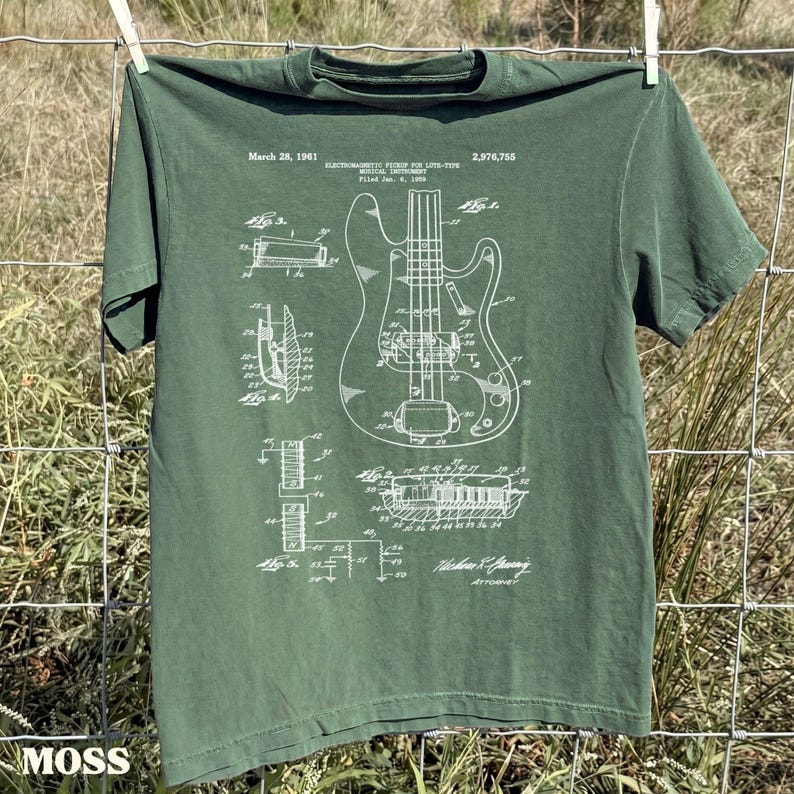 Camiseta con estampado de bajo vintage / Comfort Colors 1717 / Camiseta con estampado de pastilla Fender imagen 4