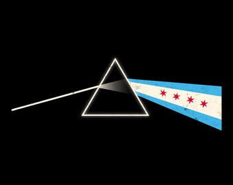 Camiseta con la bandera de Chicago y prisma, parodia de la portada del álbum Dark Side, regalo para amantes de la música rock clásica.