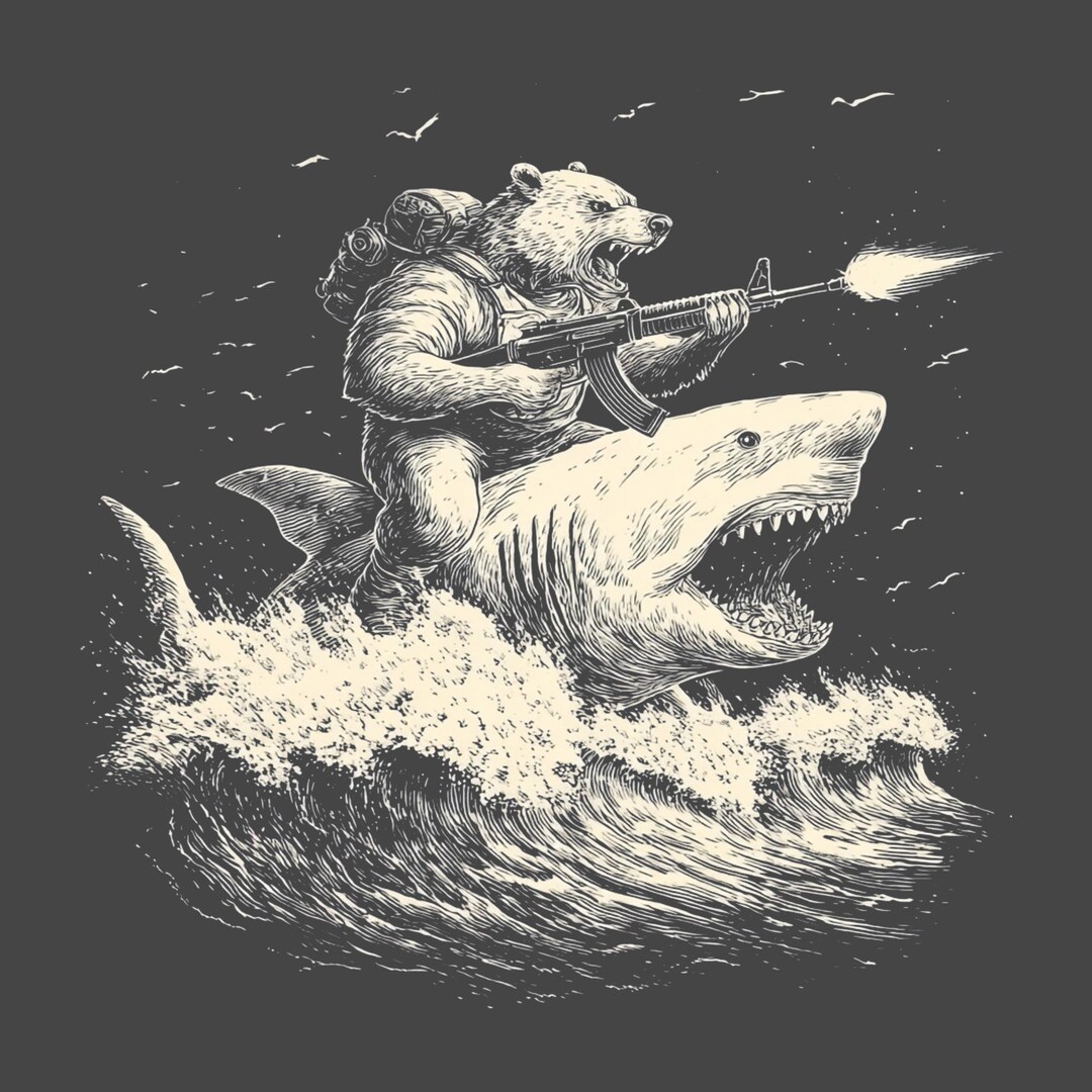 Surrealist Bear Riding Shark Tee or Sweater - Etsy UK