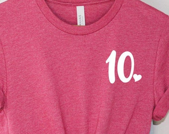 Minimalist 10th Birthday Shirt, Pocket Tenth Birthday Shirt, 10 Year Old Birthday Shirt, Ten Years Old Tee, 10th Birthday Gift, Ten Girl Tee