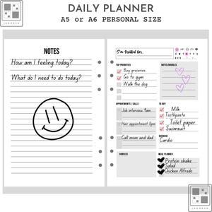 A5 Daily Planner Insert A6 Personal Size Daily Planner Insert for 6 ring binders 40 sheets 80 pages