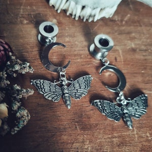 Moon moth ear tunnels, celestial ear plugs, ear plugs, ear gauges, ear tunnels