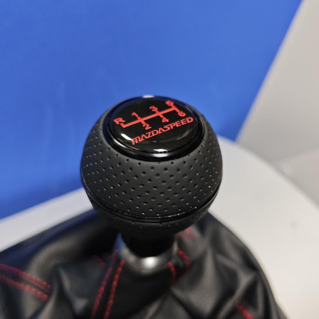 Custom Leather Black Aluminum Mazdaspeed Shift Gear Stick Knob Mazda