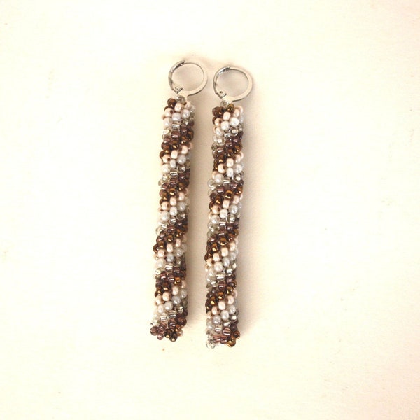 spiral statetment earrings infinity seed beads beaded beading jewelry long earrings handmade unique ooak herringbone for her for woman gift