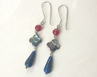 natural stone earrings gemstone semi precious stone stylish four clover grey keshi pearl blue drop lapis lazuli red faceted agate for her