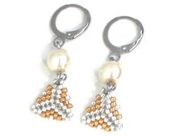 pearl earrings miyuki triangle fresh water pearls gold silver handmade jewelry miyuki beads beading beaded dangle earrings for her for woman