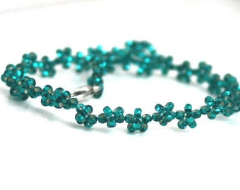 daisy bracelet turquoise seed bead bracelet beaded beading jewelry handmade unique minimalist for her for woman ready to ship custom order