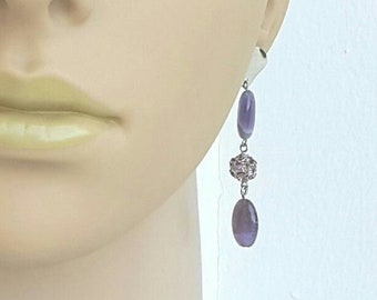 amethyst earrings stainless stell small crystals on ball dangling handmade jewelry for her for woman stud