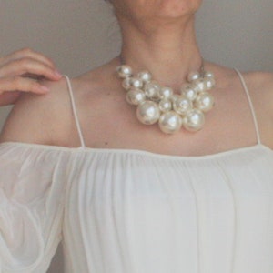 big faux pearl bubble bib statement necklace cluster oversize formal jewelry handmade for her bridal  bride  gift wedding for woman 3D