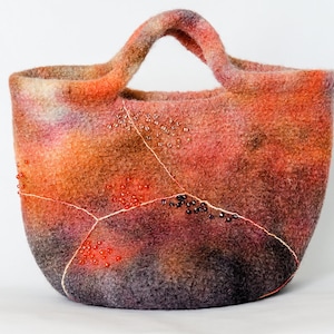 Felted Wool Bag, Hand Dyed Bag, Beaded Bag, Beaded Purse, Hand Dyed Felted Wool Bag, Kintsukuroi Pottery, All Occasion Bag