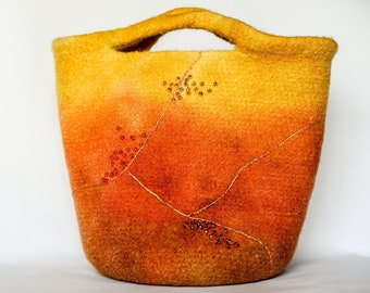 Felted Wool Bag, Hand Dyed Bag, Beaded Bag, Beaded Purse, Hand Dyed Felted Wool Bag, Kintsukuroi Pottery, All Occasion Bag
