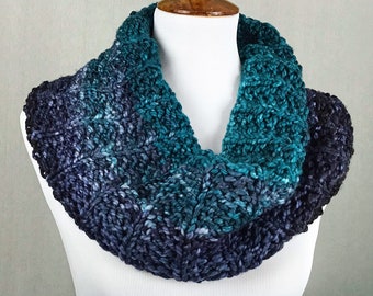 Cowl, Chunky Cowl, Bulky Scarf, Hand Dyed in shades of Teal Navy Grey Black