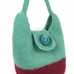 Hand Knit Bag, Felted Wool Bag, Color Comforts, Burgundy Bag, Sea Foam Bag, Knit Felted Purse, Felted  Wool Purse,
