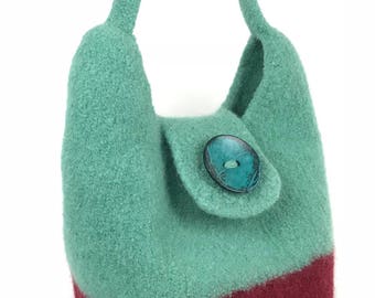 Hand Knit Bag, Felted Wool Bag, Color Comforts, Burgundy Bag, Sea Foam Bag, Knit Felted Purse, Felted  Wool Purse,