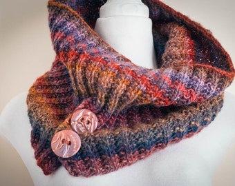 Buttoned Cowl Ribbed Textured Cowl in shades of Coral Navy Gold Tan Lavender