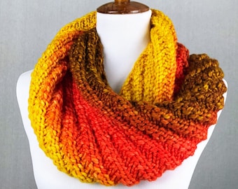 Cowl, Mobius, Chunky Cowl, Winter Accessory, Gift for Her, Gift for Him, Hand Dyed in Shades of Yellow Orange Brown