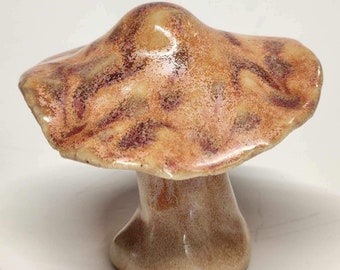 Hand Made Ceramic Stoneware Mushroom Mushrooms Cottage Core Fairy Garden Fungi Salmon Magenta Cream