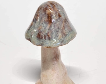 Hand Made Ceramic Stoneware Mushroom Mushrooms Cottage Core Fairy Garden Fungi Light Aqua Blue Brown