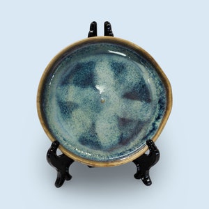 Stoneware Pottery Spoon Rest OOAK Blue Turquoise Brown