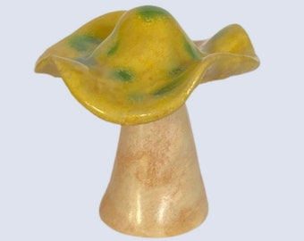 Hand Made Ceramic Stoneware Mushroom Mushrooms Cottage Core Fairy Garden Fungi Yellow Green Cream