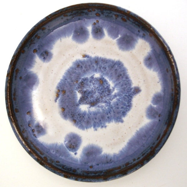 Wheel Thrown Pottery Bowl Blue & White Shallow Footed Stoneware OOAK