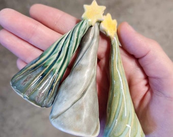 Handmade Stoneware Pottery Ceramic Miniature Mini Twisted Christmas Tree 3 Styles Mix & Match