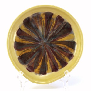 Wheel Thrown Stoneware Pottery Spoon Rest Flower Yellow Blue Brown