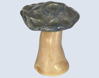 Hand Made Ceramic Stoneware Mushroom Mushrooms Cottage Core Fairy Garden Fungi Light Blue/Lavender Cream