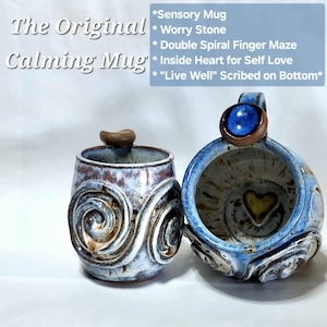 Handmade Calming Mug with Worry Stone, Spiral Design