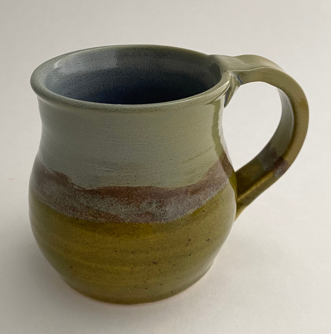 Wheel Thrown Stoneware Pottery Child Coffee Tea Mug Cup Green Blue 6 Oz ...