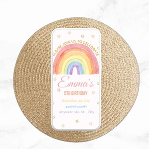 Editable Birthday Invitation Template, Digital Birthday Party Invitation for Girls, Rainbow, Stars, Instant Download, Printable.